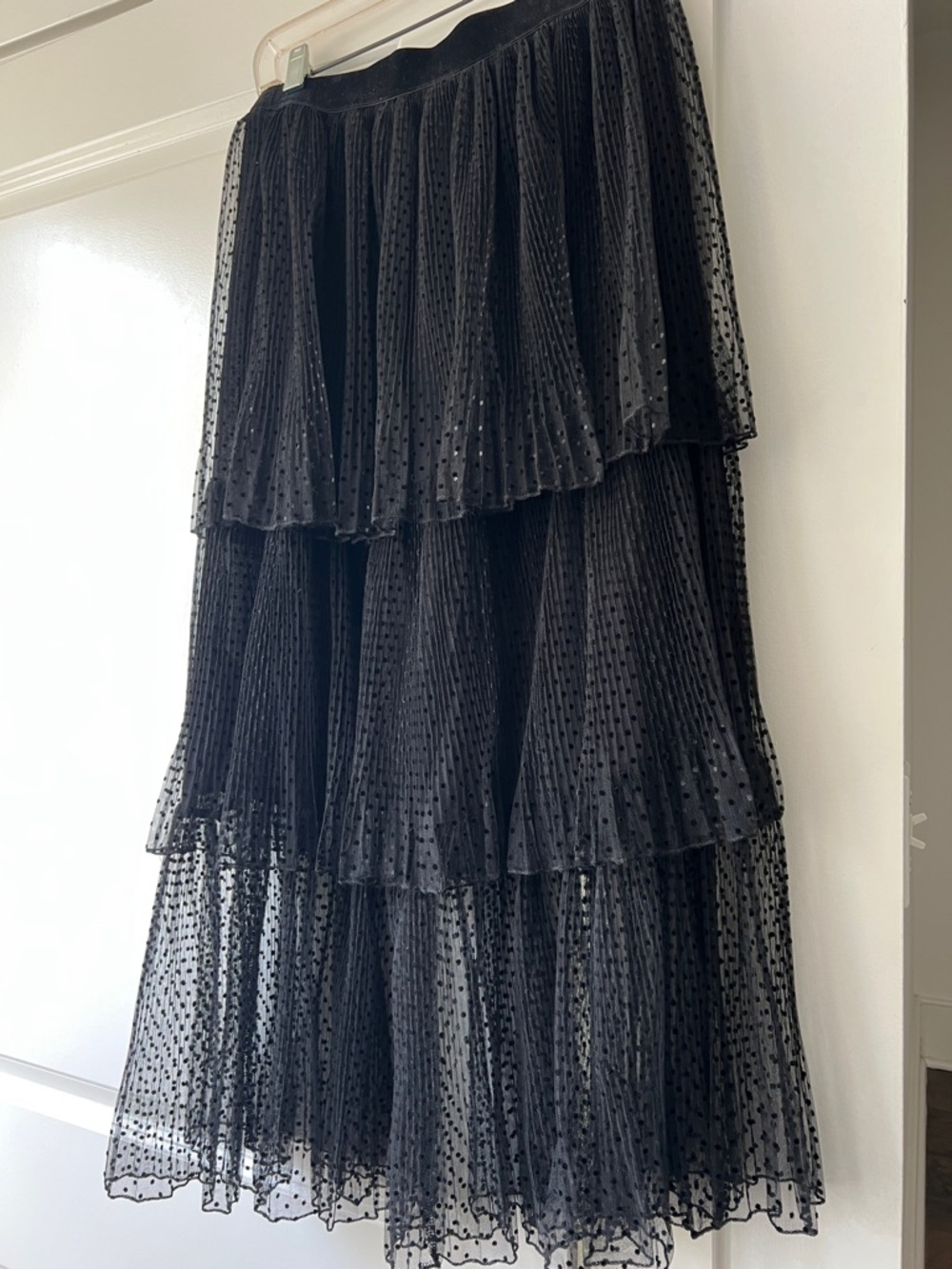 Zara Black Tiered Polka Dot Mesh Maxi Skirt - Picture 5 of 5